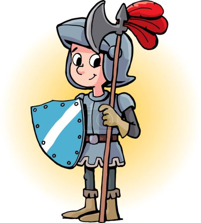Illustration for Boy guard in armor guards with a halberd - Royalty Free Image