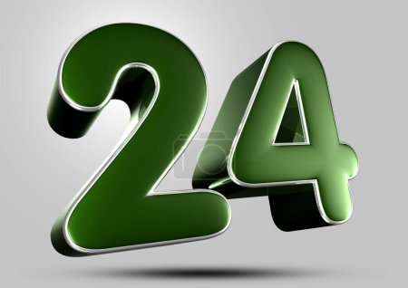 Número 24 ilustración en 3D de color verde oscuro sobre fondo gris tienen trayectoria de trabajo. Señales publicitarias. Diseño de producto. Ventas de productos.