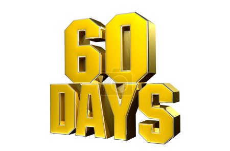 Anzahl 60 Tage Gold 3D-Illustration auf weißem Hintergrund haben Arbeitsweg. Werbeschilder. Produktdesign. Produktverkauf.