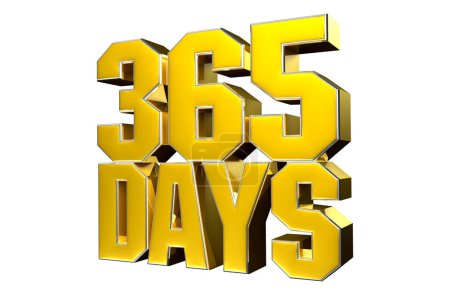 Anzahl 365 Tage Gold 3D-Illustration auf weißem Hintergrund haben Arbeitsweg. Werbeschilder. Produktdesign. Produktverkauf.