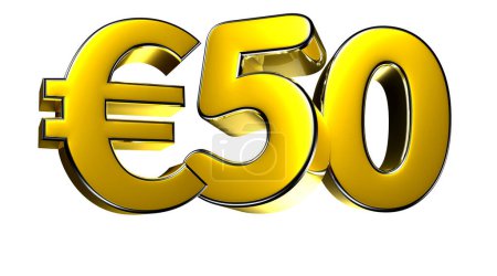 50 Euro postać złota ilustracja 3D na białym tle mają ścieżkę pracy. Znaki reklamowe. Projekt produktu. Sprzedaż produktów.