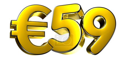 59 Euro postać złota ilustracja 3D na białym tle mają ścieżkę pracy. Znaki reklamowe. Projekt produktu. Sprzedaż produktów.
