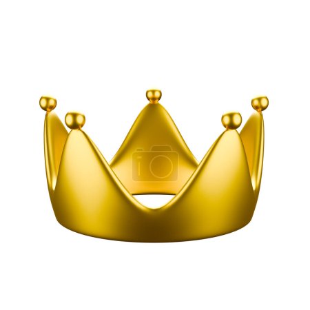 Cartoon style Precious 5-pointed gold crown 3D rendering on white background have work path.