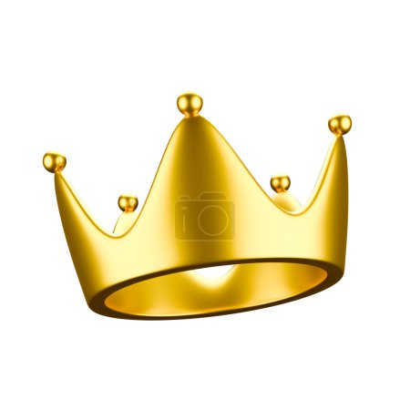 Cartoon style Precious 5-pointed gold crown 3D rendering on white background have work path.