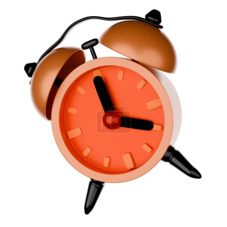 Orange alarm clock, cartoon style, 3D rendering on white background have work path. Time 4 o'clock.