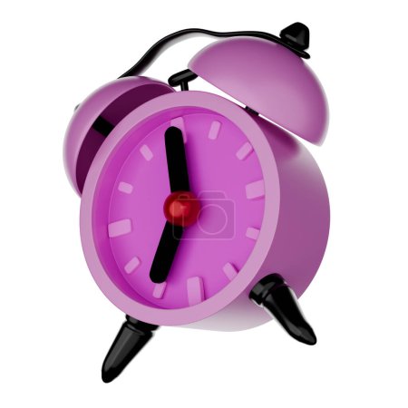 Pink alarm clock, cartoon style, 3D rendering on white background have work path.Wake up at 7 am. or 7 pm.