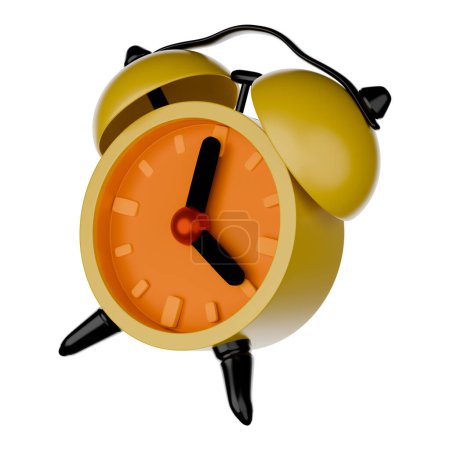 Yellow alarm clock, cartoon style, 3D rendering on white background have work path. Time 4 o'clock.