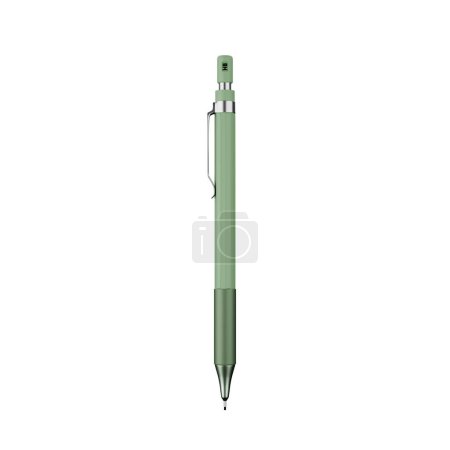Green handle mechanical pencil 3D rendering on white background have work path. Advertising signs. Product design. Product sales. Product code. M01