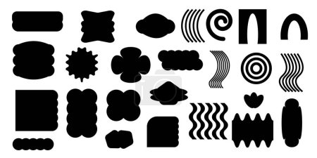 Set of blur free form black elements y2k isolated.