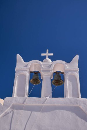 Photo for White Bell Tower of a Small Church - Pyrgos Village, Santorini Island, Greece - Royalty Free Image