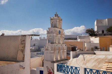 Photo for White Iconic Bell Tower in Megalochori Village - Santorini Island, Greece - Royalty Free Image
