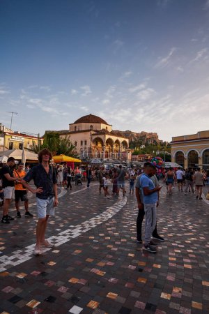 Photo for People Enjoying a Beautiful Day at Monastiraki Square at Sunset - Athens, Greece - Royalty Free Image