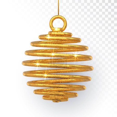 Ilustración de Árbol de Navidad dorado bola espiral forma aislada sobre un fondo transparente. Bola metálica brillante realista de la bola de Navidad 3D. Feliz Navidad. Feliz Año Nuevo. Ilustración vectorial - Imagen libre de derechos