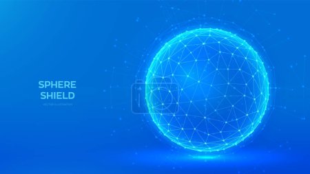 Illustration for Sphere shield. Abstract low polygonal Sphere on blue background. Protection shield. Abstract cyberspace technology concept of protection, anti virus, security. Vector illustration - Royalty Free Image