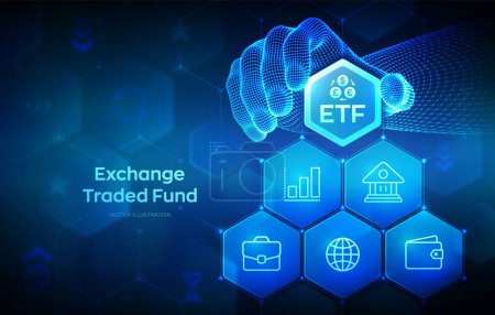 ETF. Exchange traded fund stock market trading investment financial concept. Stock market index fund. Business Growth. Hand places an element into a composition visualizing ETF. Vector illustration