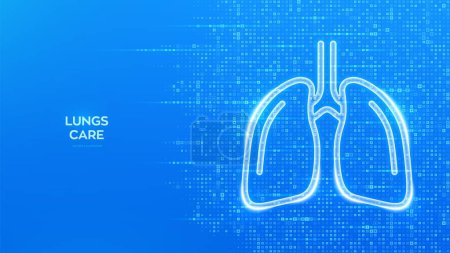 Lungs icon. Human respiratory system lungs anatomy. Treatment of lung diseases tuberculosis, pneumonia, asthma. Blue medical background made with cross shape symbol. Vector illustration
