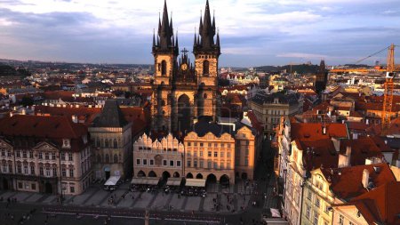 aerial view of prague's old town, czec - Church of Our Lady before Tn in the center