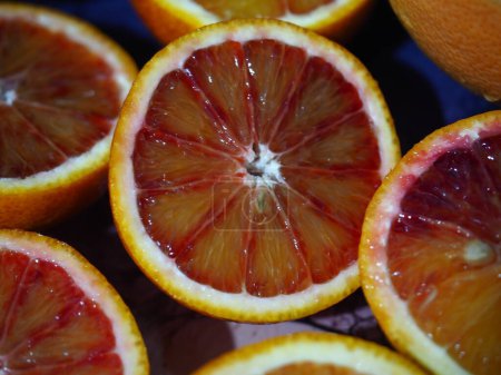 close up of Italian blood oranges (half-cut)