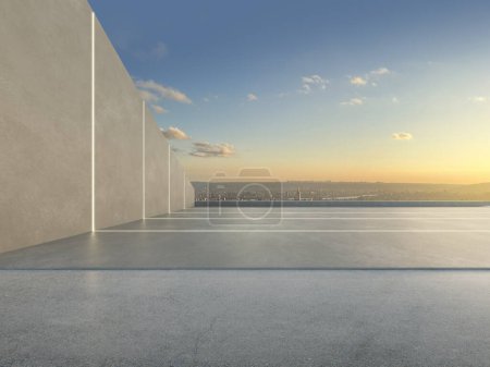 3d render of modern architecture with empty concrete floor, car presentation background.