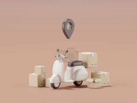 Téléchargez les photos : 3d render of delivery scooter with parcel box. Online delivery concept. - en image libre de droit