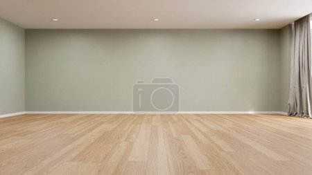 Téléchargez les photos : 3d rendering of empty room with wooden floor and concrete wall. - en image libre de droit