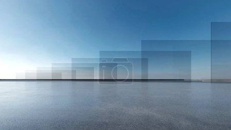 Photo for 3d render of abstract futuristic glass architecture with empty concrete floor. - Royalty Free Image