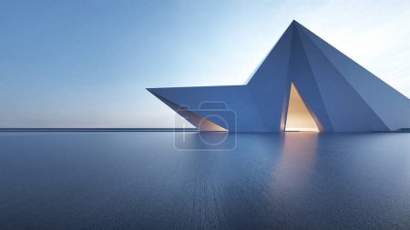 Photo for 3d render of abstract futuristic architecture with empty concrete floor. Scene for car presentation. - Royalty Free Image