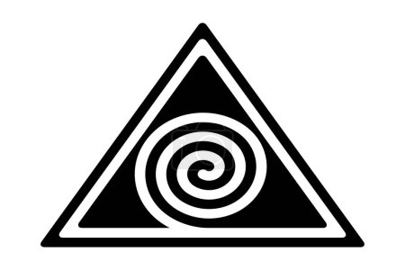Illustration for Two spirals in three triangles, a Hopi symbol. A black spiral forming a triangle, creating the optical illusion of a white spiral, forming a white triangle, surrounded by a black triangular border. - Royalty Free Image