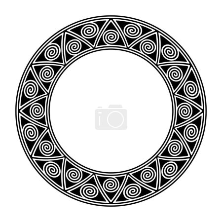 Téléchargez les illustrations : Circle frame, with a pattern made of spirals in triangles. Decorative border, inspired by traditional pottery motifs of the Mimbres, a branch of the prehistoric Mogollon culture of Native Americans. - en licence libre de droit
