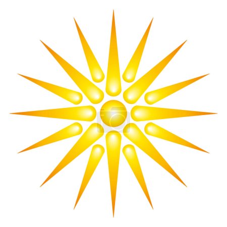 Ilustración de Vergina Sun, símbolo de Argead Star. También Star of Vergina, Vergina Star o Star of the Argeadai, un símbolo solar radiado en el arte griego antiguo. Un halo de 16 rayos triangulares, alrededor de la cabeza del dios del sol Helios. - Imagen libre de derechos