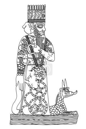 Ilustración de Estatua de Marduk, antiguo dios mesopotámico, con su dragón sirviente a sus pies. Imagen de culto principal y representación del siglo IX aC. Deidad patrona de la ciudad de Babilonia. Más tarde sincretizado a Bel y el Dragón. - Imagen libre de derechos