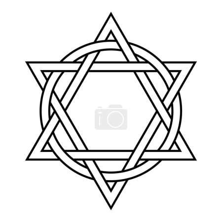 Zwei Dreiecke, die mit einem Kreis verflochten sind. Altes christliches Emblem, das die Ewigkeit und Vollkommenheit der Dreifaltigkeit repräsentiert, die Vereinigung zwischen dem Vater, dem Sohn Jesus Christus und dem Heiligen Geist.