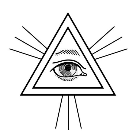 Illustration for All-Seeing Eye of God, or the Eye of Providence. A triangle surrounded by rays of light or glory represents the divine providence. The eye of God, enclosed in the triangle, is watching over humanity. - Royalty Free Image