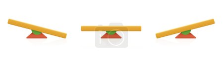 Illustration for Balance, wooden seesaw, equal and unequal weight, balanced and unbalanced colored wooden building toy blocks. Isolated vector illustration on white background. - Royalty Free Image