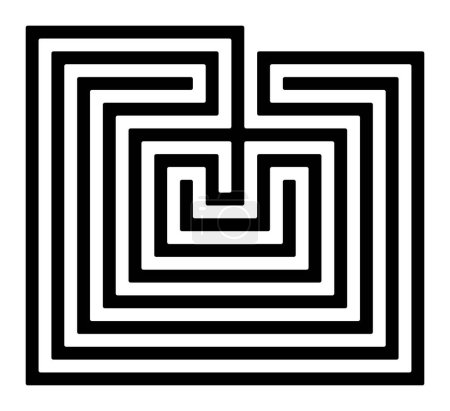 Illustration for Rectangle shaped Cretan labyrinth. Classical design of a single path in seven courses, as depicted on silver coins from Knossos. A confusing structure in Greek mythology, served to hold the Minotaur. - Royalty Free Image