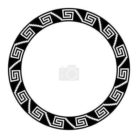 Illustration for Aztec stepped fret pattern, circle frame with serpent meander motif. Border made of steps, seamless connected to a spiral, similar to Greek key. Also referred to as step fret design or Xicalcoliuhqui. - Royalty Free Image