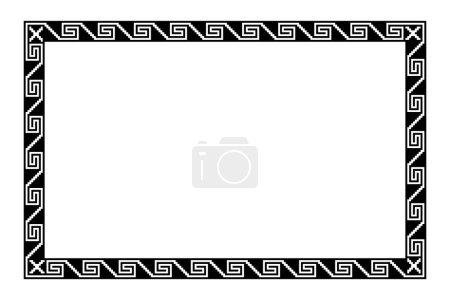 Illustration for Aztec stepped fret pattern, rectangle frame with serpent meander motif. Border made of steps, seamless connected to a spiral, similar to Greek key. Also known as step fret design or as Xicalcoliuhqui. - Royalty Free Image