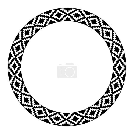 Illustration for Aztec snake skin pattern, circle frame. Decorative border, made of a serpent skin style motive, often used in the ancient art of Central America and Mexico, and is still used in textile motifs today. - Royalty Free Image