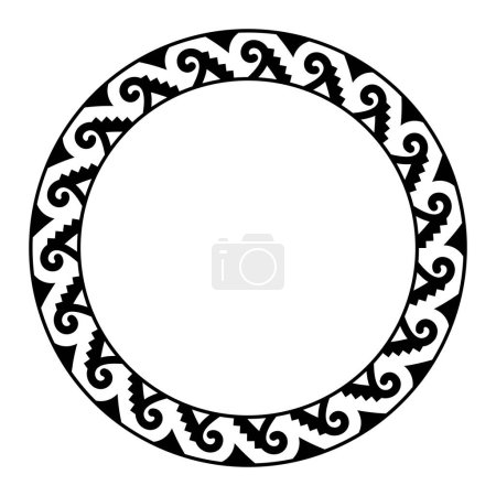 Illustration for Aztec spiral step fret pattern, circle frame. Decorative border made of a fish hook shaped spiral, also called ankistron, connected to steps, seamless repeated. Stepped fret and serpent meander motif. - Royalty Free Image