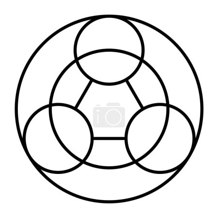 Illustration for Trigram, symbol made of 3 circles, and a circle passing through their centers, with an implied equilateral triangle, surrounded by a big circle. Modeled on a crop circle pattern, found in Oxfordshire. - Royalty Free Image