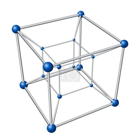 Tesseract, four-dimensional hypercube. Projection and Schlegel diagram of a 4-dimensional analogue of the cube in geometry, also called 8-cell, C8, octachoron, octahedroid, cubic prism, and tetracube.