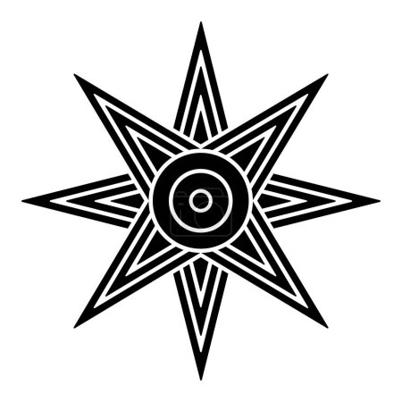 Illustration for Star of Ishtar or Inanna, or also Star of Venus is usually depicted with eight points. Symbol of ancient Sumerian goddess Inanna, and her East Semitic counterpart Ishtar. Black and white illustration. - Royalty Free Image