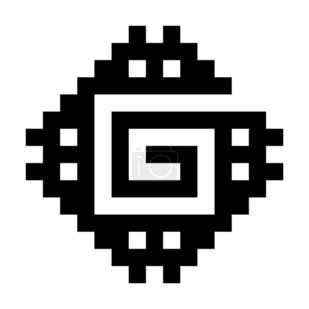 Inka-getretene Spiralmotiv. Schrittweises Bündessymbol. Quadrate, die eine Rautenform bilden, mit einer eckigen Spirale in der Mitte. Schwarz-weiße Illustration, isoliert auf weißem Hintergrund. Vektor.