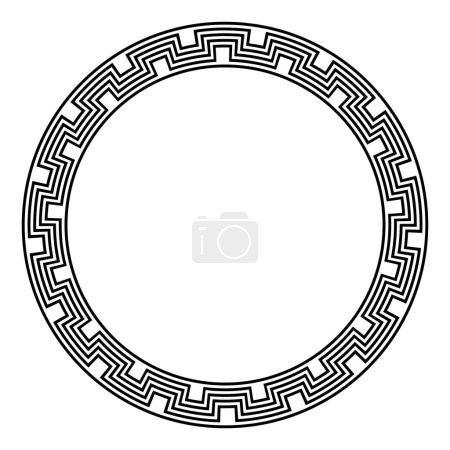 Illustration for Circle frame with angular meander pattern. Decorative circular border, in ancient stepped Inca style, made of repeated steps, seamlessly connected. Isolated on white background. Illustration. Vector. - Royalty Free Image