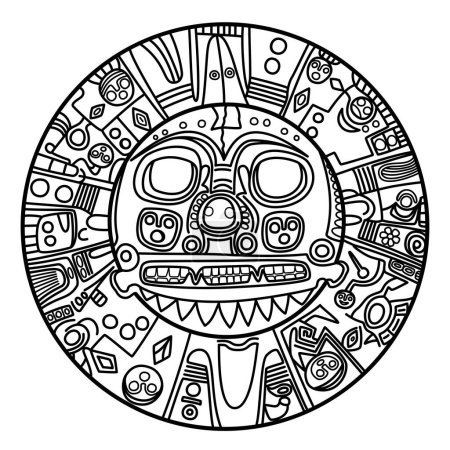 Illustration for Golden sun of Echenique. Pre-Hispanic golden plate of unknown meaning. Maybe representing the sun god Inti, worn as breastplate by Inca rulers. Since 1986 it is the coat of arms of the city Cusco. - Royalty Free Image