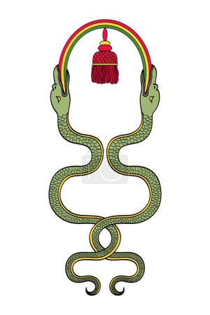 Ilustración de Estandarte imperial Inca, una bandera utilizada por el soberano durante el período imperial Inca, que representa el poder imperial. Generalmente representado con un arco celestial y dos serpientes, que servían como corona. - Imagen libre de derechos