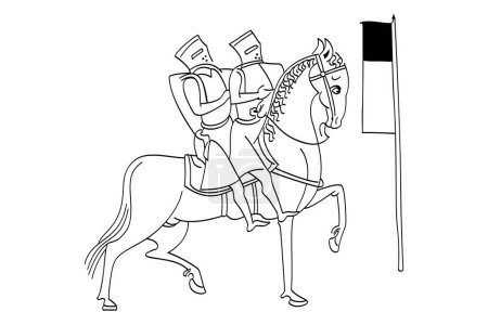 Illustration for Seal of the Knights Templar with the banner, a symbol showing two knights riding on a single horse. The Templar Seal, as depicted in a 13th century manuscript. Isolated illustration over white. Vector - Royalty Free Image