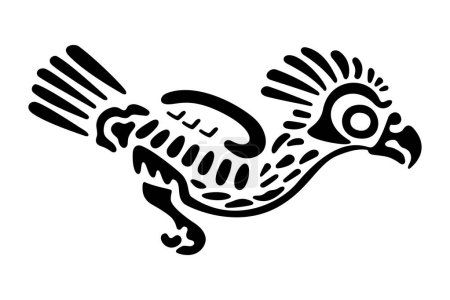 Illustration for Eagle symbol of ancient Mexico. Decorative Aztec cylindrical stamp motif, showing an eagle, as it was found in Tenochtitlan, the historic center of Mexico City. Isolated black and white illustration. - Royalty Free Image