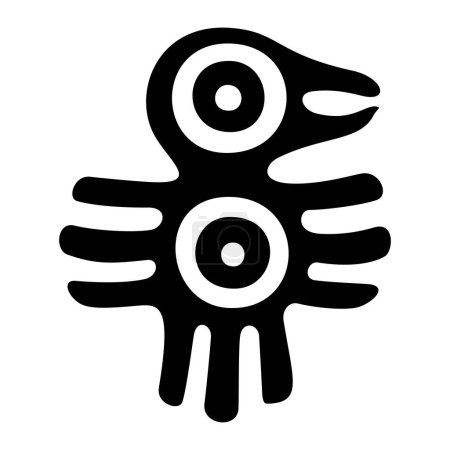 Fantastic bird symbol of ancient Mexico. Decorative Aztec flat stamp motif, showing a bird, as it was found in pre-Columbian Tenochtitlan, the historic center of Mexico City. Isolated illustration.