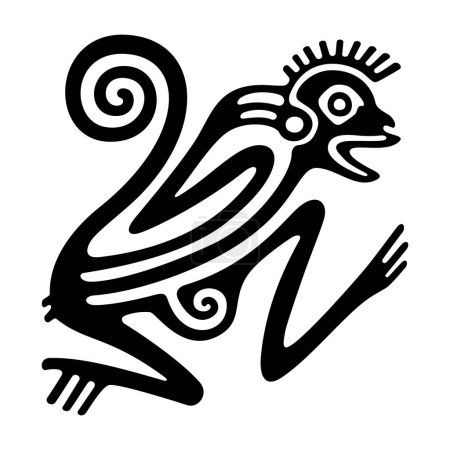 Illustration for Monkey symbol of ancient Mexico. Decorative Aztec clay stamp motif showing an Ozomahtli, as it was found in pre-Columbian Veracruz. Eleventh day sign of the tonalpohualli, the Aztec calendar. Vector. - Royalty Free Image
